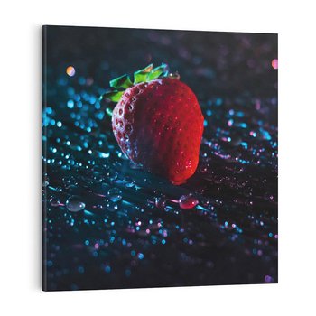 Obraz na płótnie 60x60 - Truskawka Kropelkowy Urok - truskawka, krople