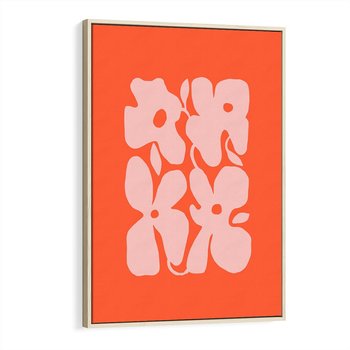 Obraz w ramie 80x120 - Taniec Abstrakcji - kwiaty, energetyczne pomarańczowe tłó - rama drewno