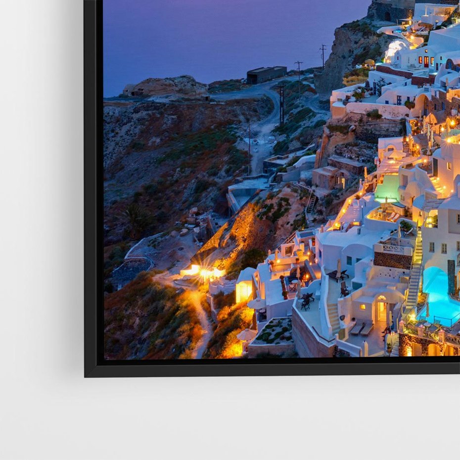 Obraz w ramie 50x50 - Wyblakłe wspomnienia gwiazd - Santorini, wieczór - rama czarna