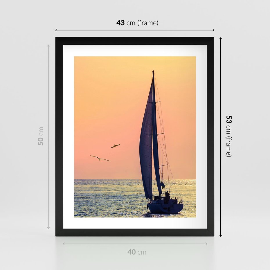 Plakat w ramie 40x50 - Żaglówka na Horyzoncie - żaglówka, jacht - rama czarna