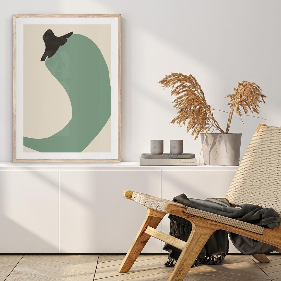 Plakat w ramie 40x50 - Granice Akwareli - abstrakcyjny minimalistyczny obraz, zielona papryczka - rama drewno