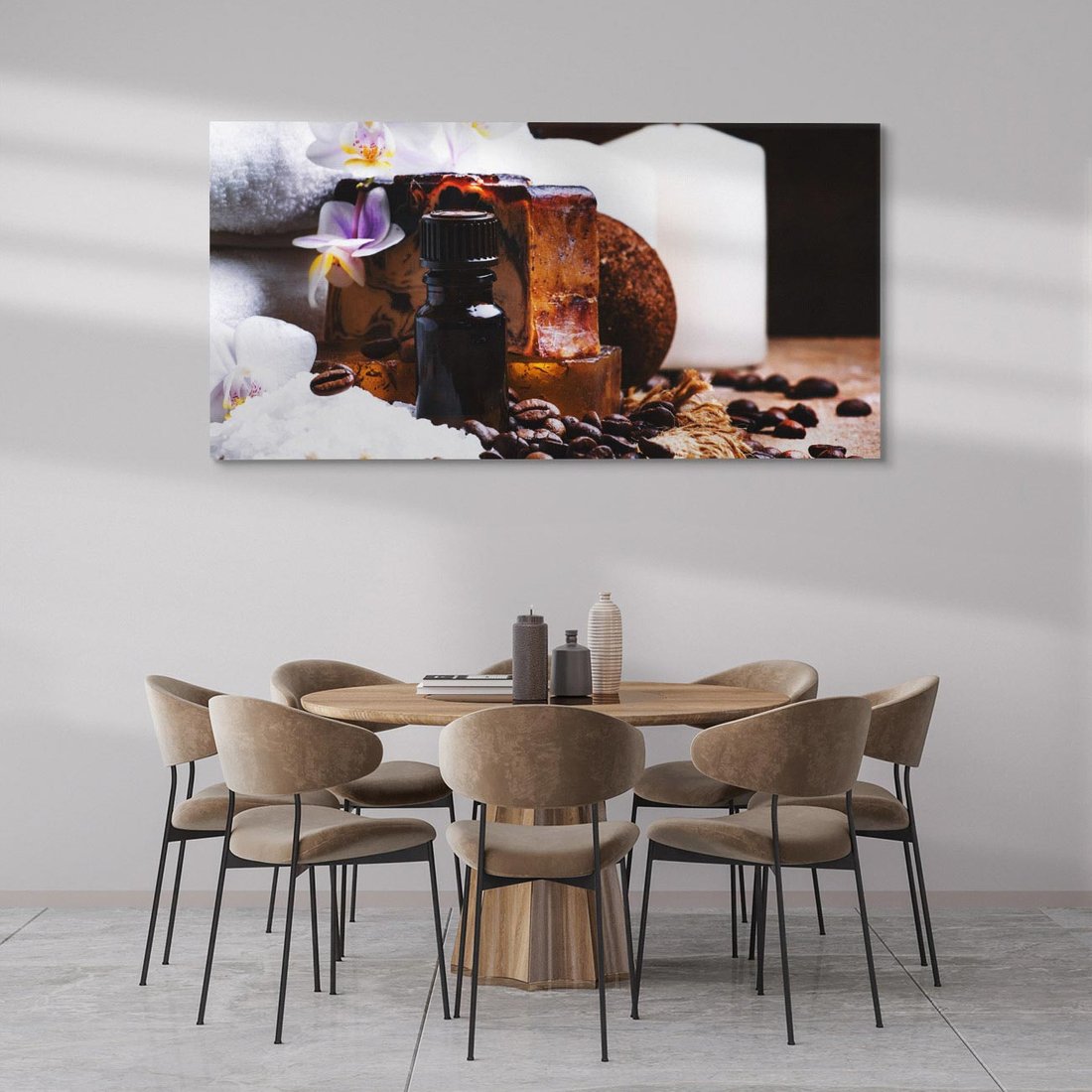 Obraz na płótnie 120x60 - Kawa i kwiaty w SPA - kawa, kwiat