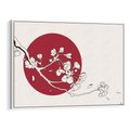 Obraz w ramie 100x70 - Esencja Zen - kwiatnąca wiśnia, orientalna grafika - rama biała