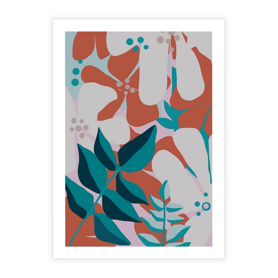 Plakat bez ramy 40x50 - Harmonijne Formy - abstrakcyjna kompozycja kwiatowych form, kolor zgaszone