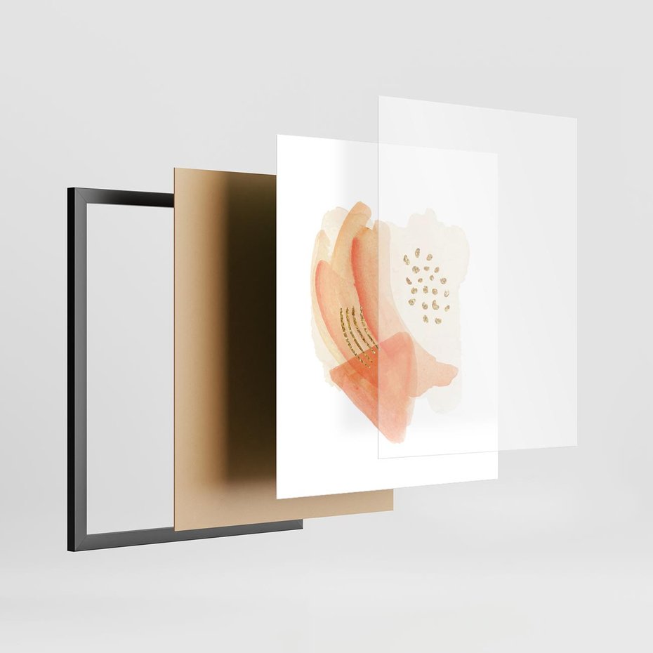 Plakat w ramie 40x50 - Rozkwitające Odbicia Form - abstrakcyjne akwarelowe plamy, minimalizm - rama czarna