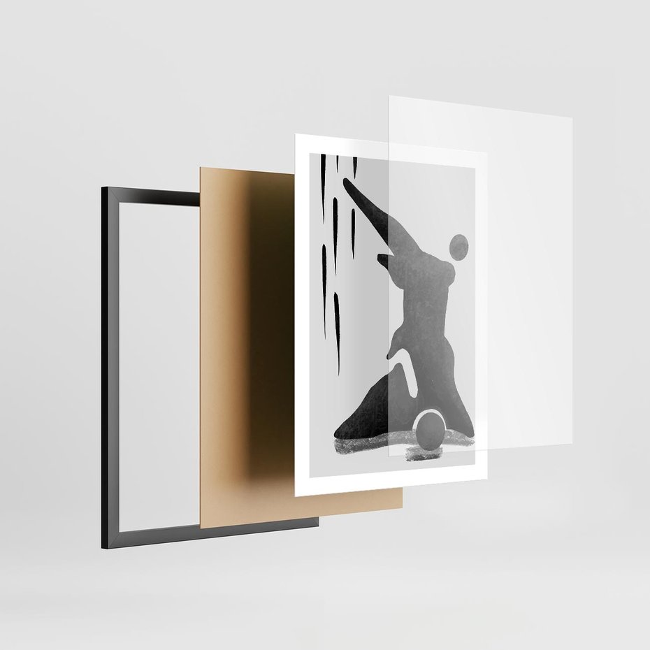 Plakat w ramie 50x70 - Czarno-Biała Grafika Postaci - nowoczesna grafika, plakat - rama czarna