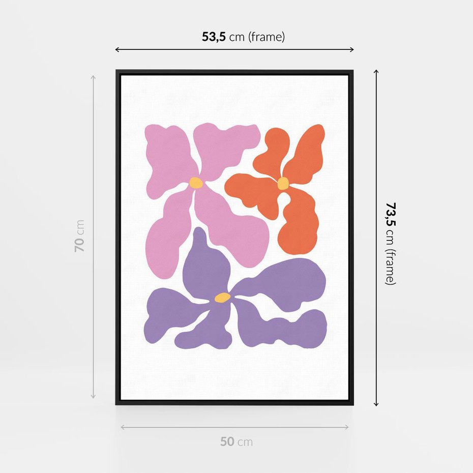 Obraz w ramie 50x70 - Bezgraniczne Wibracje - abstrakcyjne kolorowe kwiaty, minimlizm - rama czarna
