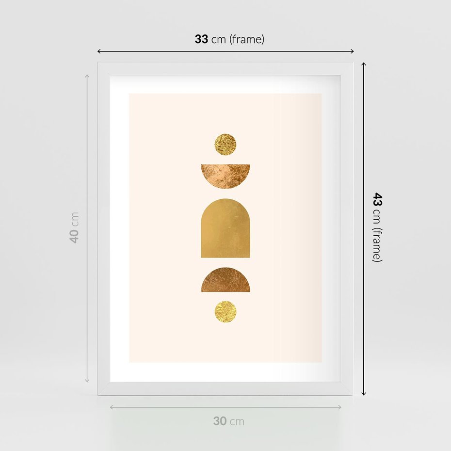 Plakat w ramie 30x40 - Abstrakcyjne Wzory - geometryczne złote kształty, tekstura - rama biała