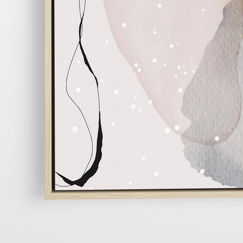 Obraz w ramie 80x80 - Migocące Barwy - abstrakcyjne plamy akwarelowe, czarny szkic - rama drewno