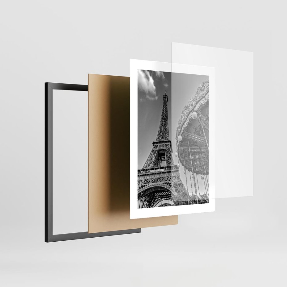 Plakat w ramie 30x40 - Zabawa w Paryżu - czarno białe zdjecie, wieża eiffla - rama czarna