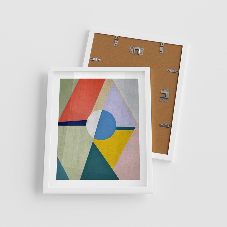 Plakat w ramie 40x50 - Taniec Subtelnych Odbić - abstrakcyjne geometryczne kształty, olejny obraz - rama biała