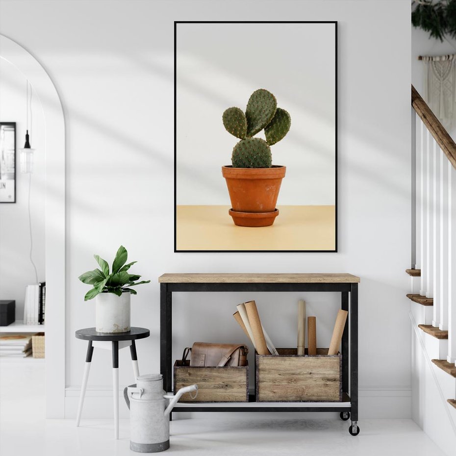 Obraz w ramie 50x70 - Kwiatowy taniec kaktusa - kaktus, kwiat - rama czarna