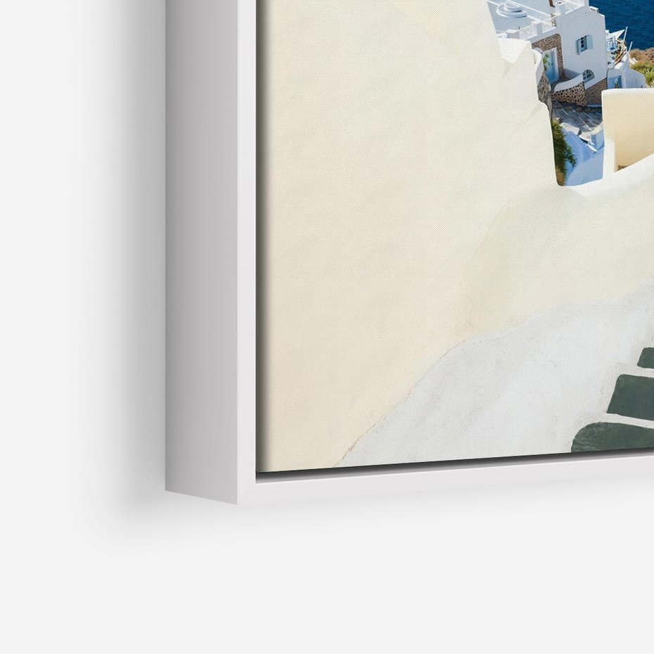 Obraz w ramie 80x80 - Malowniczy urok wyspy - Santorini, schodki - rama biała