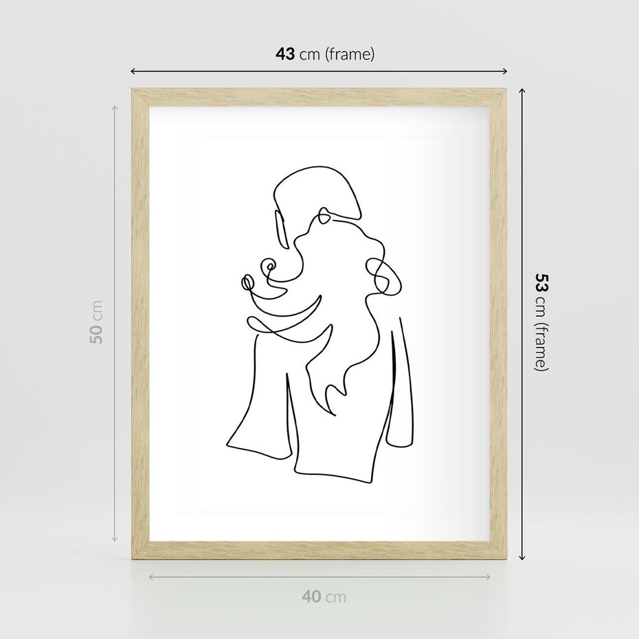 Plakat w ramie 40x50 - Zaklęte Linie - szkic kobiety, jedną linia - rama drewno