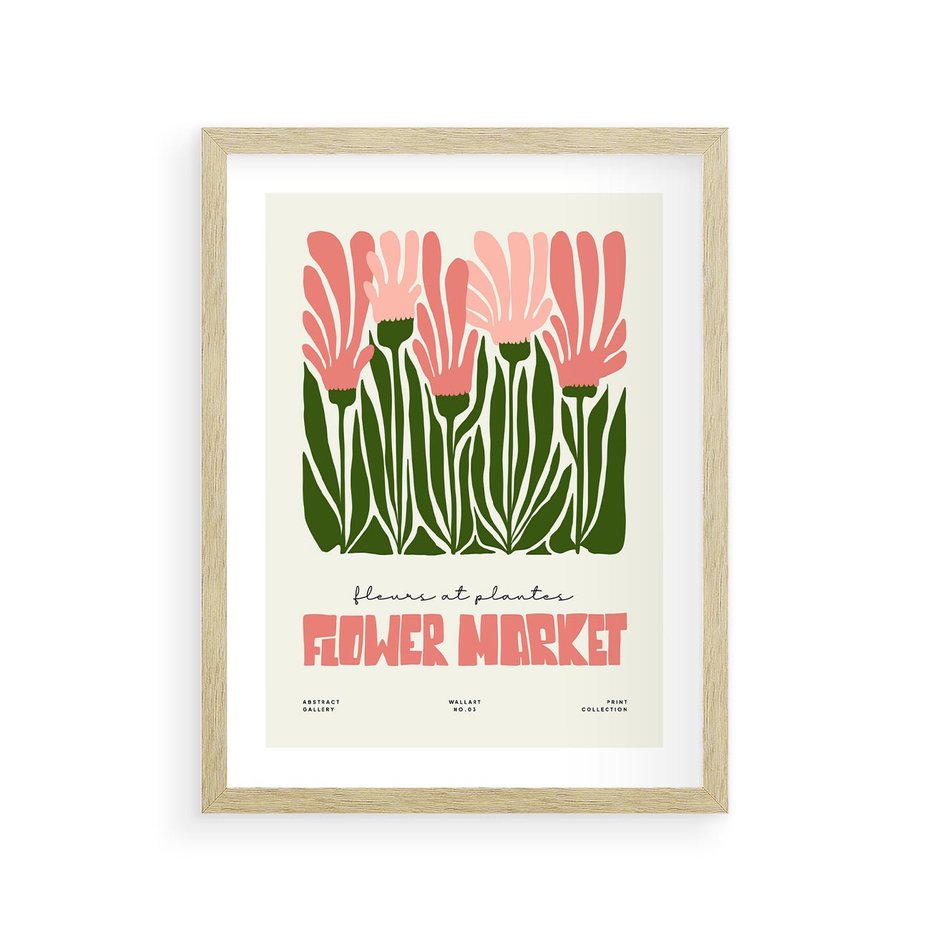 Plakat w ramie 30x40 - Symfonia Kolorowych Kształtów - nowoczesna grafika, kwiatowa kompozycja - rama drewno