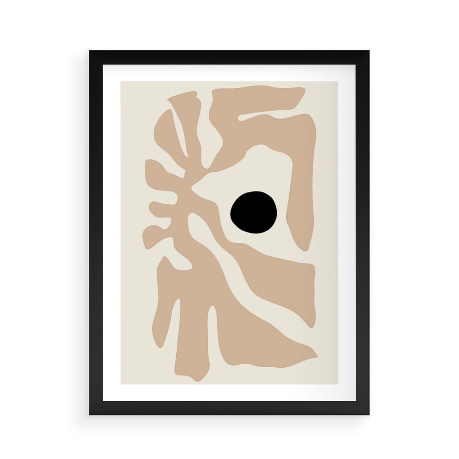 Plakat w ramie 50x70 - Eksploracja Abstrakcji - beżowa absrakcyjna kompozycja, czarny akcent - rama czarna