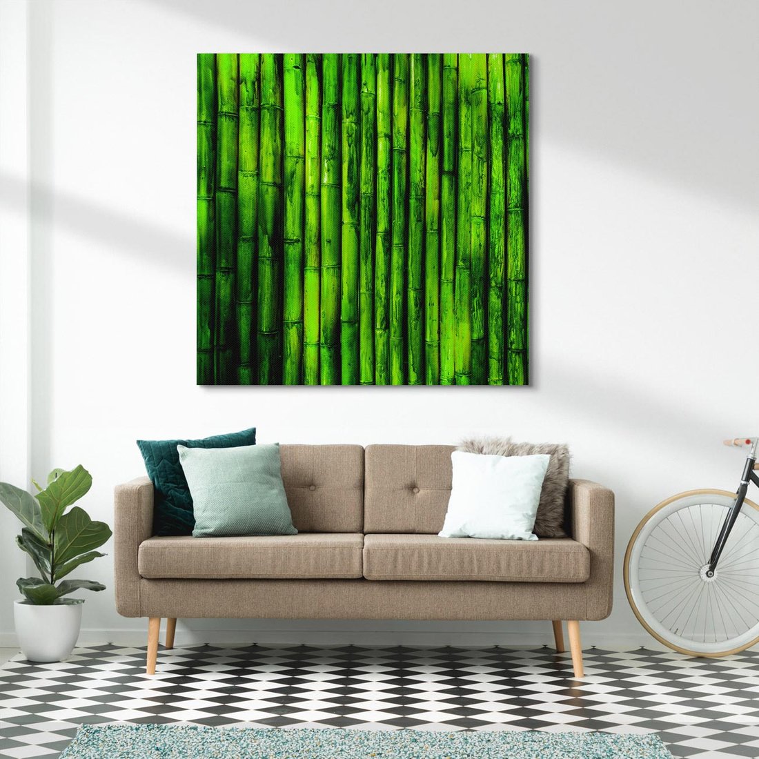 Obraz na płótnie 70x70 - Bambusowy urok zielonej harmonii - bambus, zieleń