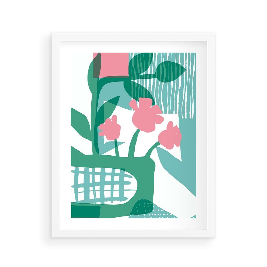 Plakat w ramie 40x50 - Harmonijne Plamy - abstrakcyjne pastelowe kwiaty, nowoczesna sztuka - rama biała