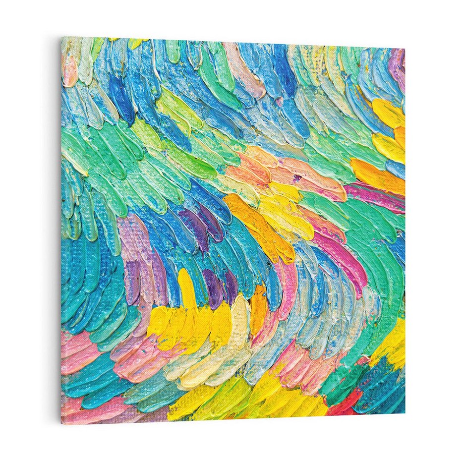 Obraz na płótnie 70x70 - Egzotyczne Pióra - abstrakcyjne dzieło, farby olejne