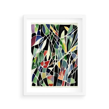 Plakat w ramie 30x40 - Taniec Plam i Kształtów - abstrakcyjny akwarelowy obraz, plamy - rama biała