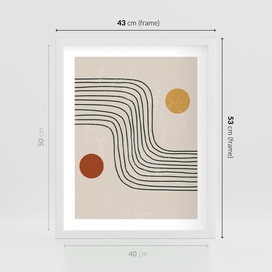 Plakat w ramie 40x50 - Czysta Refleksja - abstrakcyjna sztuka, boho kształty - rama biała
