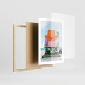 Plakat w ramie 30x40 - Plaża Miami w Słoneczny Dzień - domek ratownika, kolorowy - rama drewno