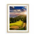 Plakat w ramie 50x70 - Zachód słońca na łące - zachód, łąka - rama drewno