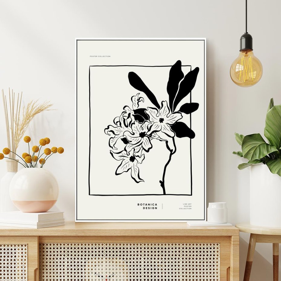 Obraz w ramie 80x120 - Kwiatowe przestrzenie - kwiat, grafika - rama biała