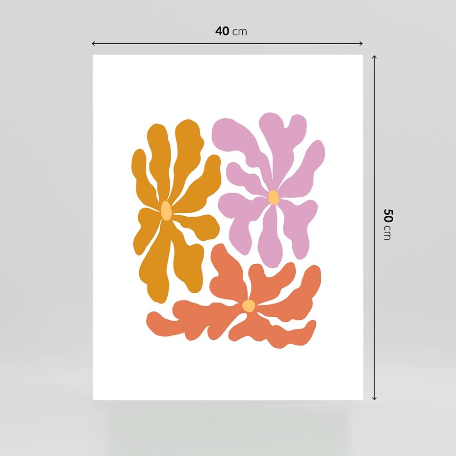 Plakat bez ramy 40x50 - Rozbijające Refleksje - abstrakcyjne kolorowe kwiaty, minimlizm