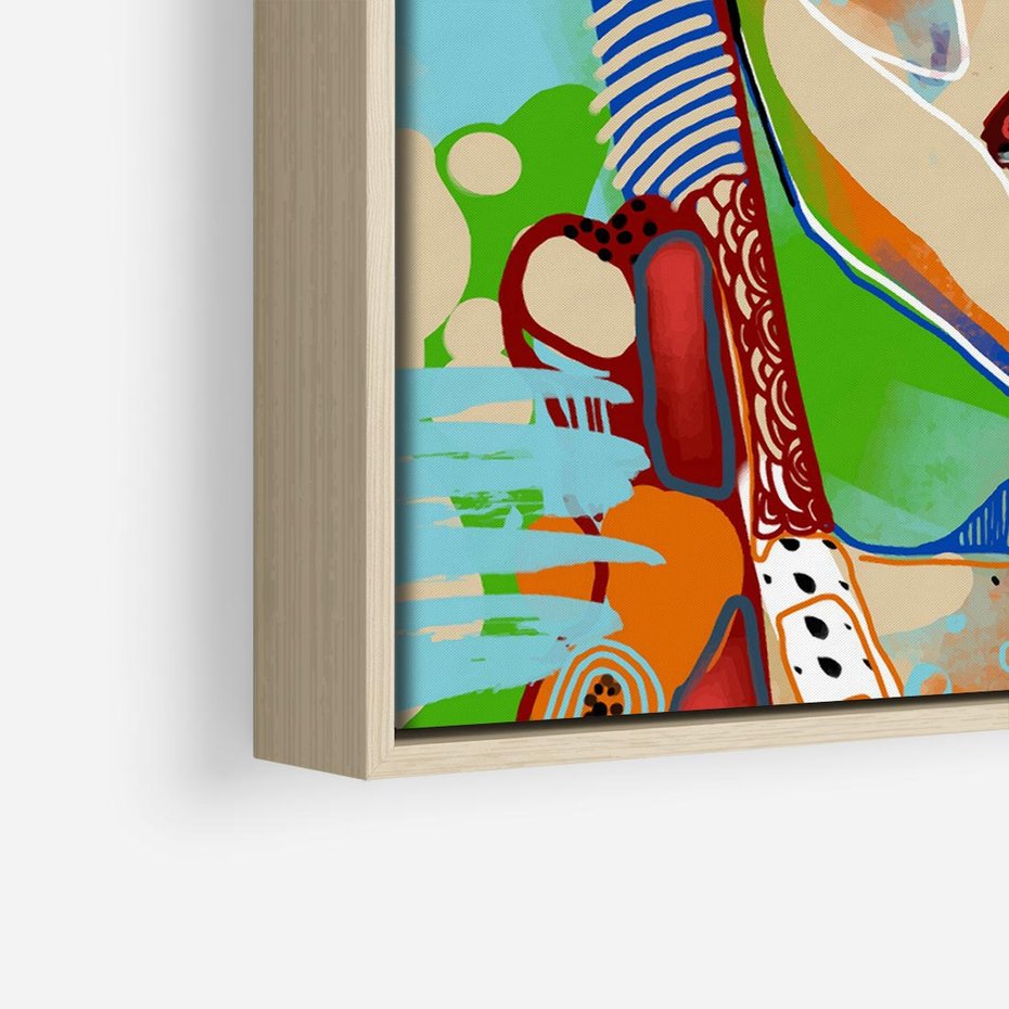 Obraz w ramie 80x80 - Kolorowe Formy - abstrakcyjny portret kobiety, twarz - rama drewno