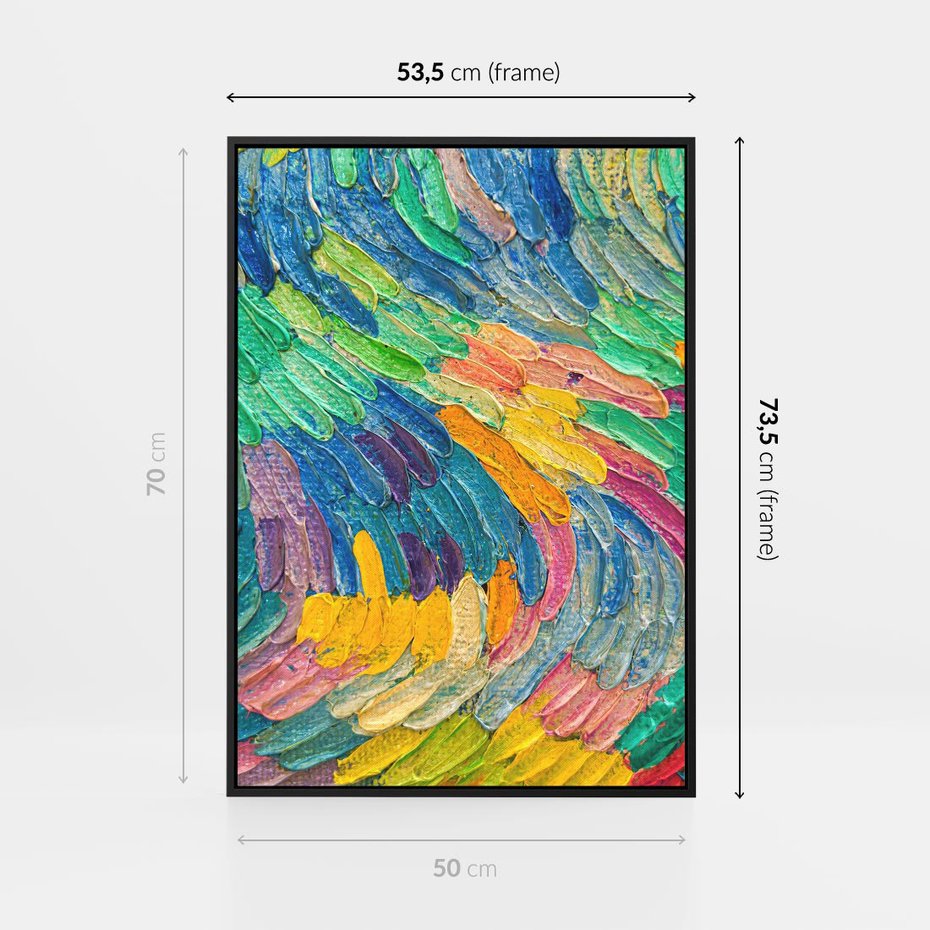 Obraz w ramie 50x70 - Egzotyczne Pióra - abstrakcyjne dzieło, farby olejne - rama czarna