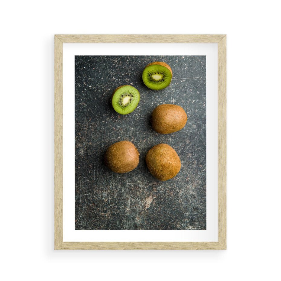 Plakat w ramie 40x50 - : Zdrowe kąski - kiwi, owoce - rama drewno