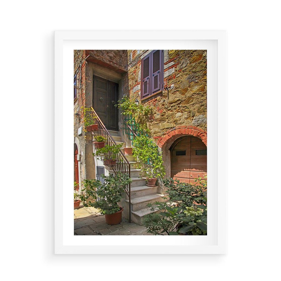 Plakat w ramie 50x70 - Wznies się na wyżyny - schody, perspektywa - rama biała