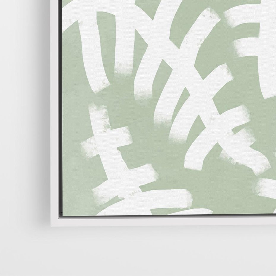 Obraz w ramie 50x50 - Oaza Zieleni - zielona abstrakcja, zgaszona zieleń - rama biała