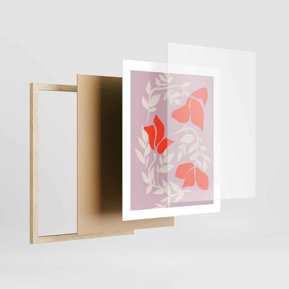 Plakat w ramie 40x50 - Kwiatowa Kreatywność - nowoczesny plakat, roślinne motywy - rama drewno