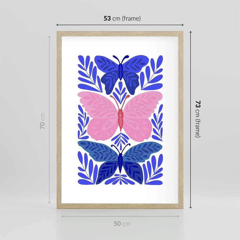 Plakat w ramie 50x70 - Delikatna Symfonia Natury - motyle, rośliny - rama drewno