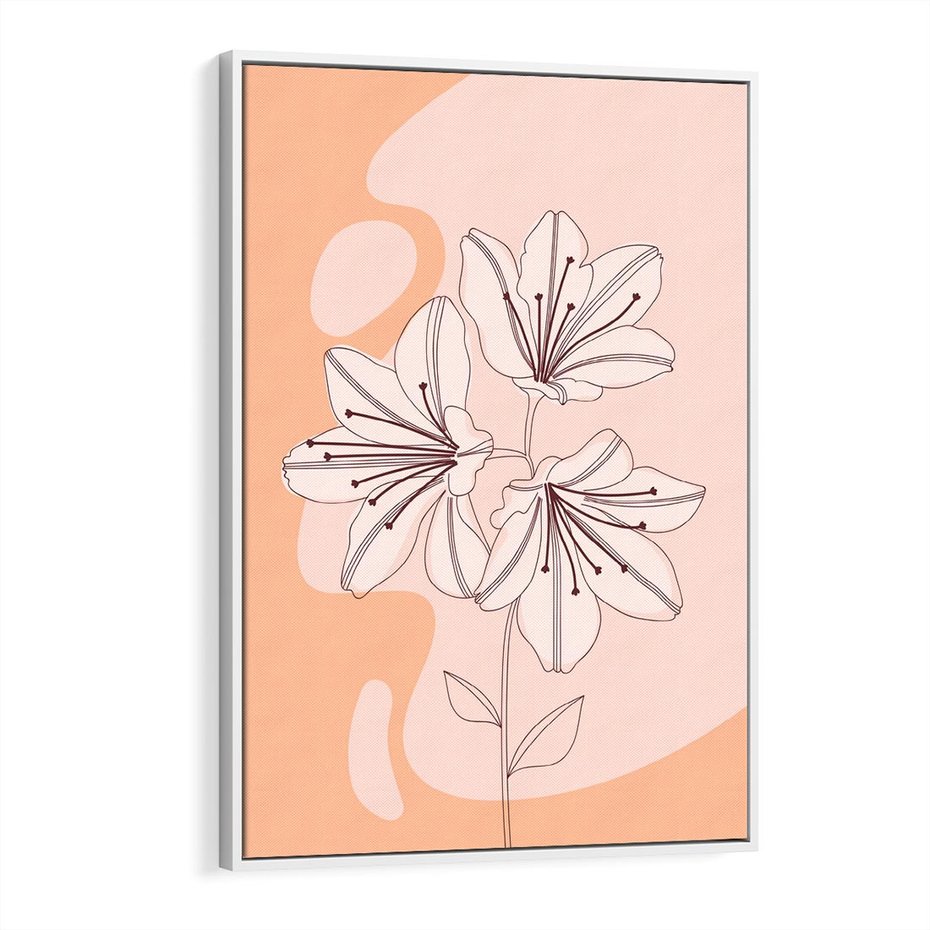 Obraz w ramie 80x120 - Kwiatowa Harmonia - minimalistyczny plakat, pudrowe kwiaty - rama biała