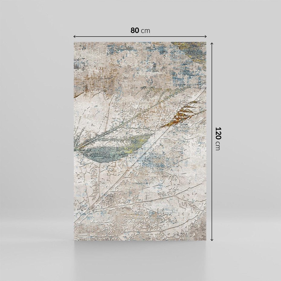 Obraz na płótnie 80x120 - Betonowe Wspomnienia Liści - odciski w betonie, odbitki