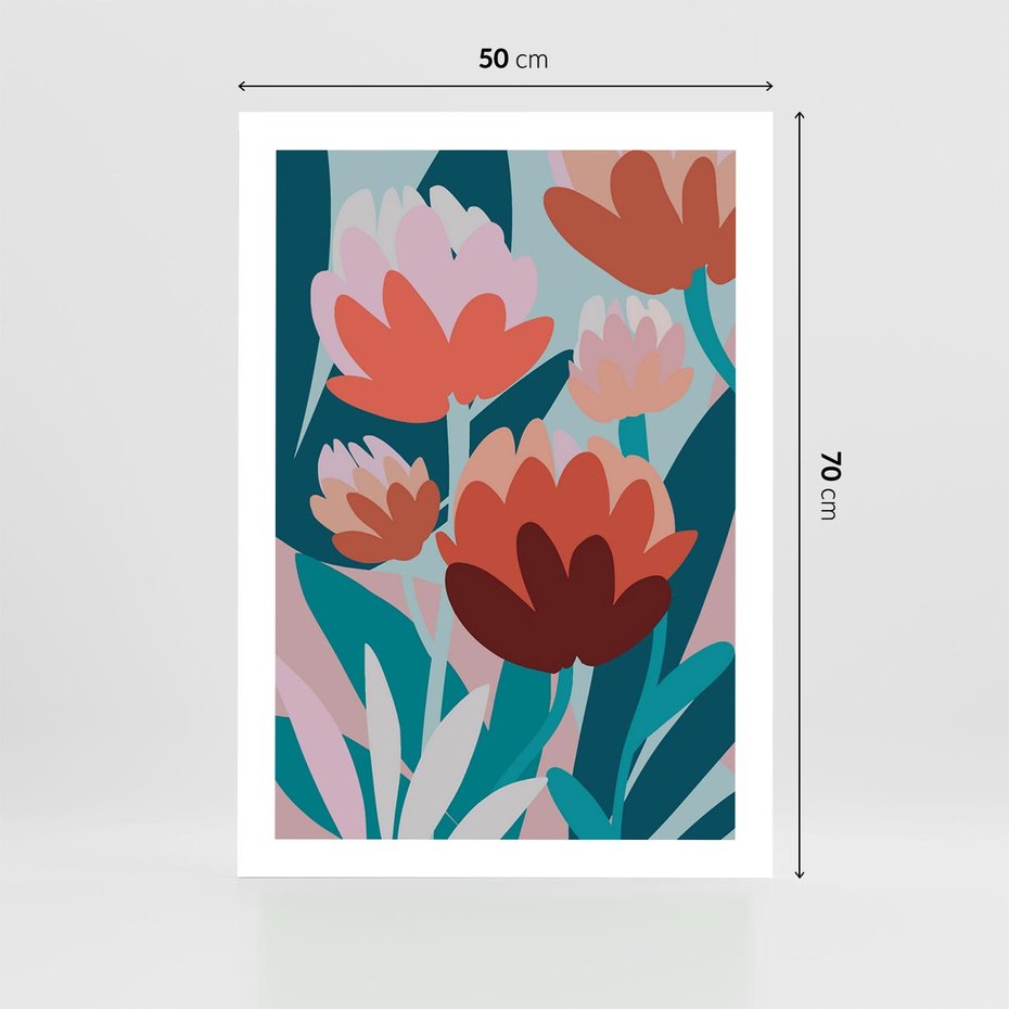 Plakat bez ramy 50x70 - Symfonia Kwiatów - abstrakcyjna kompozycja kwiatowych form, kolor zgaszone