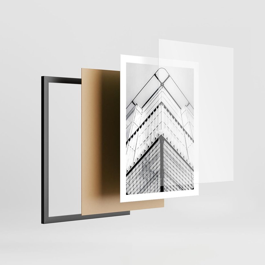 Plakat w ramie 50x70 - Elegancja Współczesnej Architektury: Wieżowiec w Monochromii - nowoczesna architektura, czarno biała fotografia - rama czarna