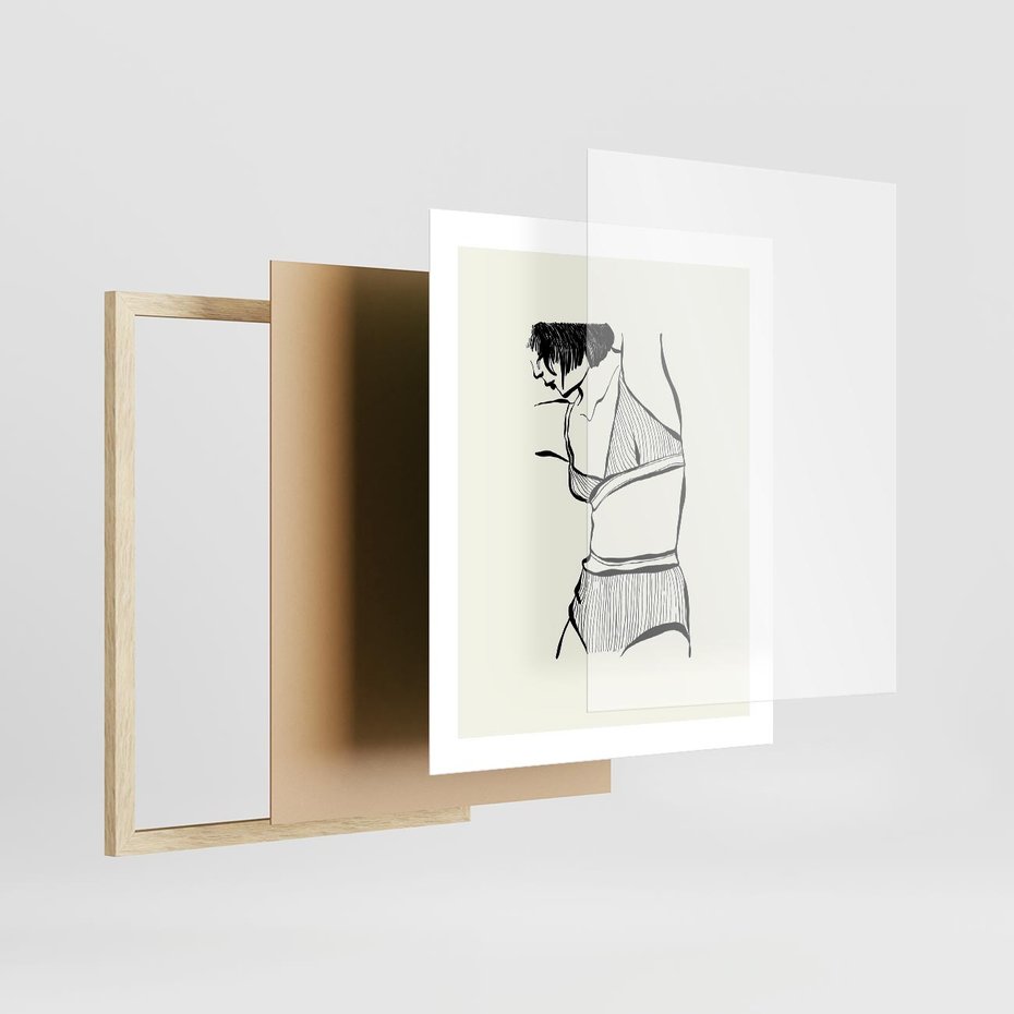 Plakat w ramie 40x50 - Minimalistyczny Urok - szkic, kobieta w bieliźnie - rama drewno