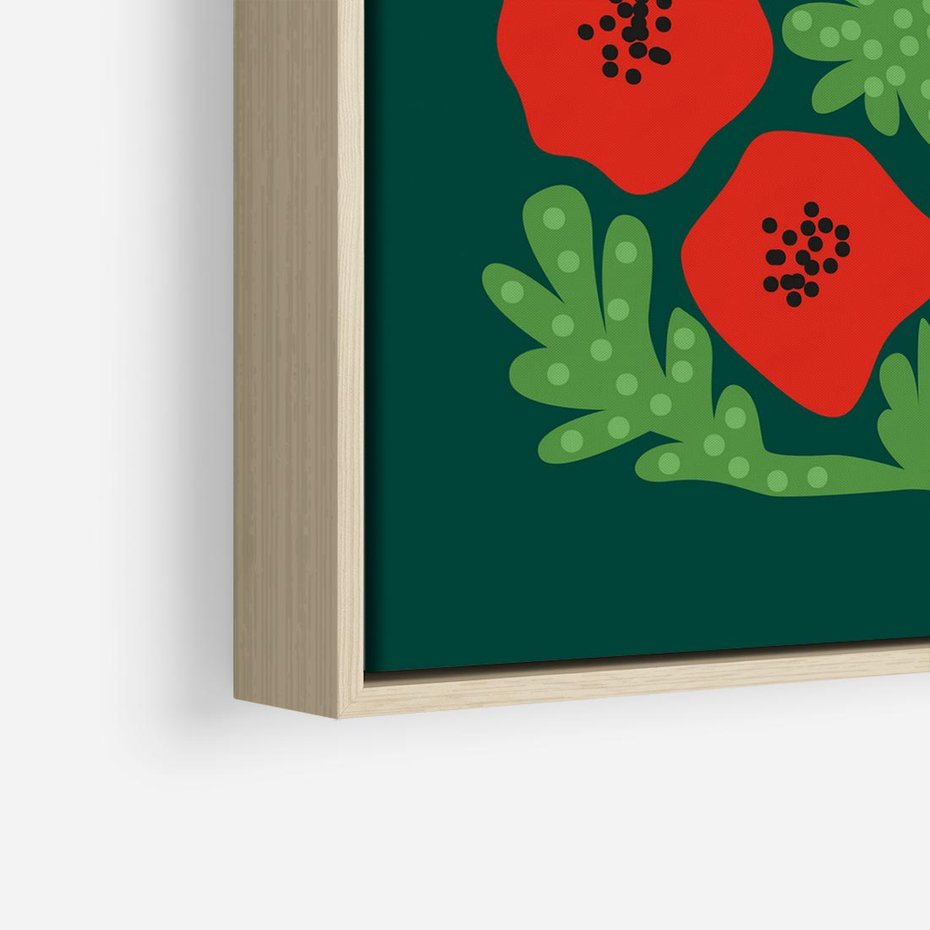 Obraz w ramie 50x50 - Księga Odbić - abstrakcyjna kwiatowa kompozycja, zielone mocne tło - rama drewno