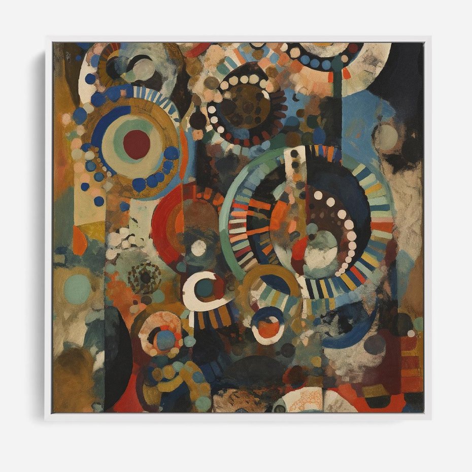 Obraz w ramie 50x50 - Podróżne Wizje Aberracji - abstrakcyjny obraz, mnogość kolorów - rama biała