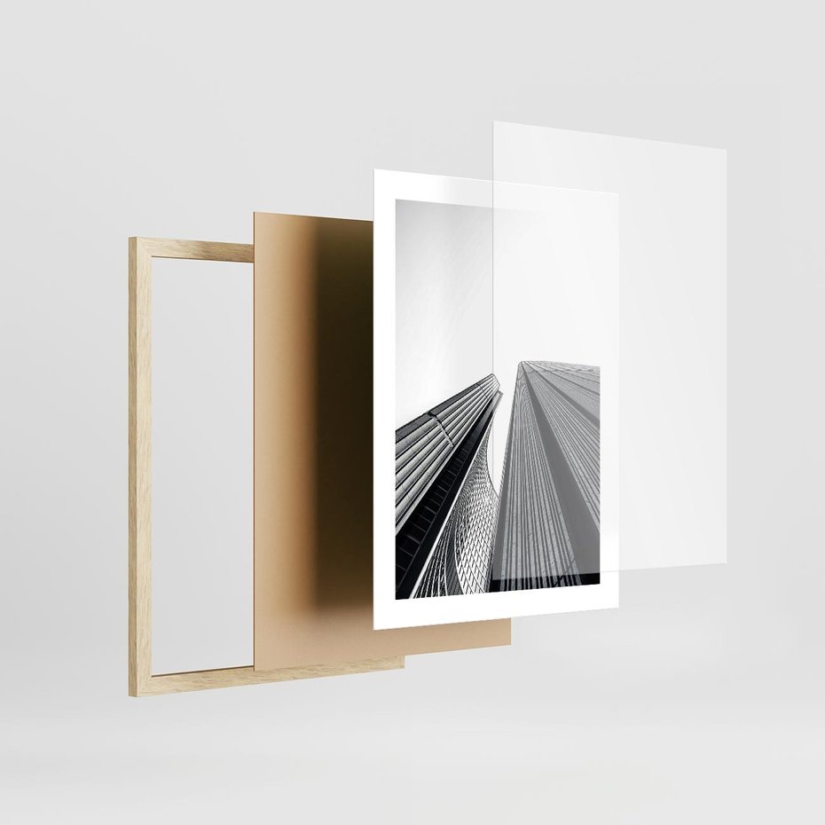 Plakat w ramie 30x40 - Monochromatyczna Wizja - architektura, wysoki wieżowiec - rama drewno