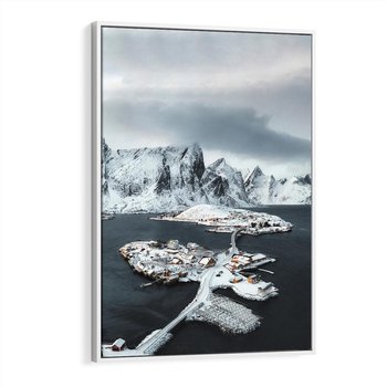 Obraz w ramie 70x100 - Ciepło i Urok Północy - skandynawskie, domki - rama biała