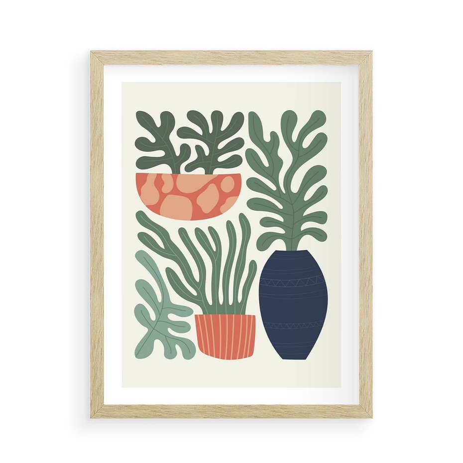 Plakat w ramie 50x70 - Abstrakcyjne Roślinne Formy - nowoczesna grafika, rośliny - rama drewno