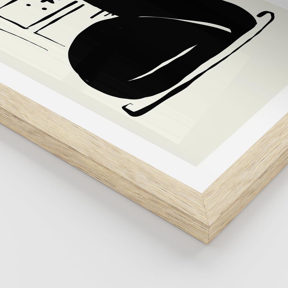 Plakat w ramie 30x40 - Czarny Kot: Prosta Elegancja - grafika, minimalizm - rama drewno
