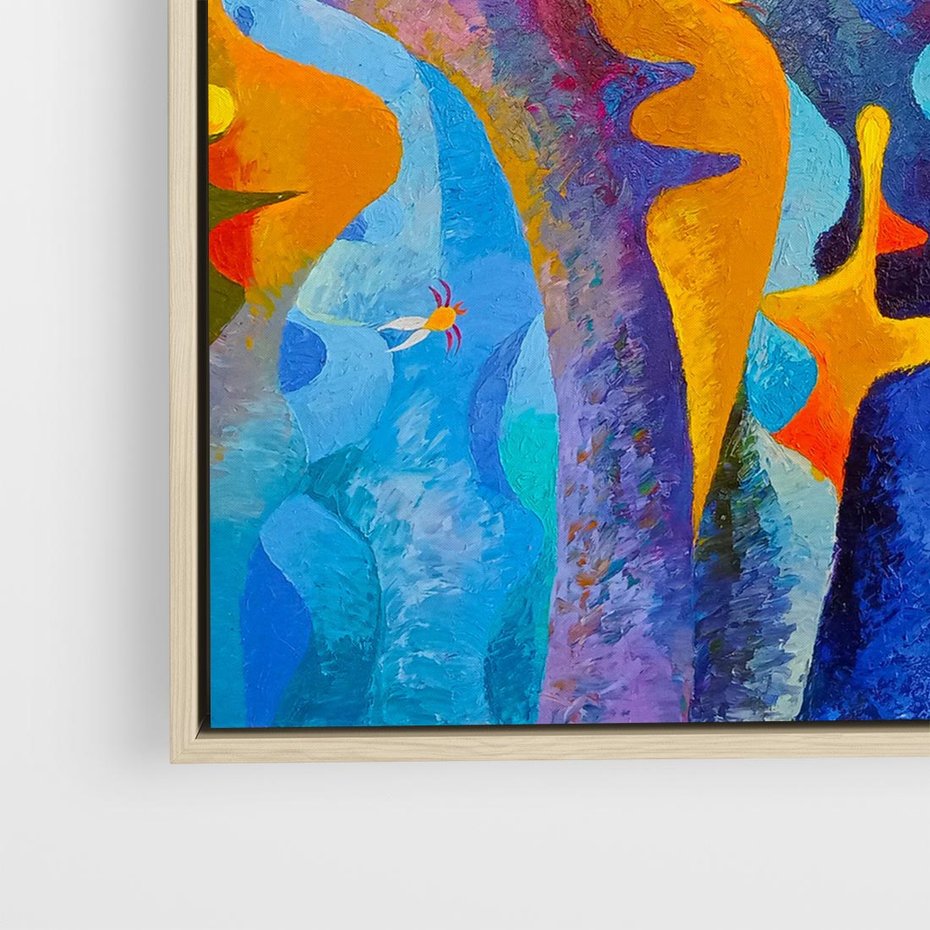 Obraz w ramie 80x80 - Płomienne Tańce Abstrakcji - energetyczna abstrakcja, dziwne formy - rama drewno