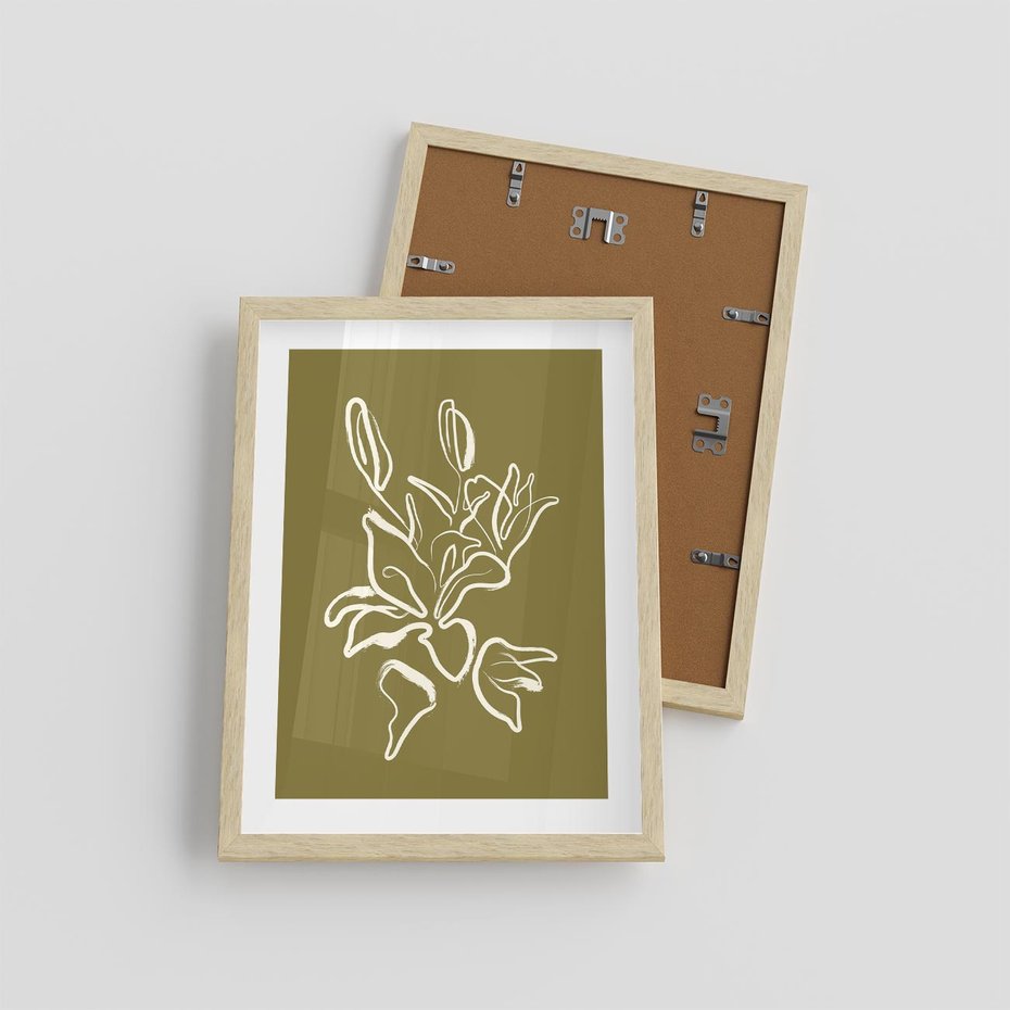 Plakat w ramie 30x40 - Przenikające Barwy - abstrakcyjna roślina, kwiaty - rama drewno