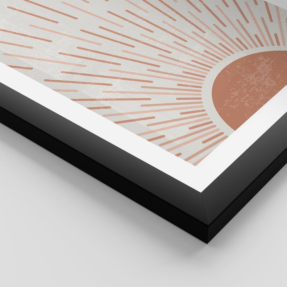 Plakat w ramie 30x40 - Słońce w Stylu Boho - słońce, grafika boho - rama czarna